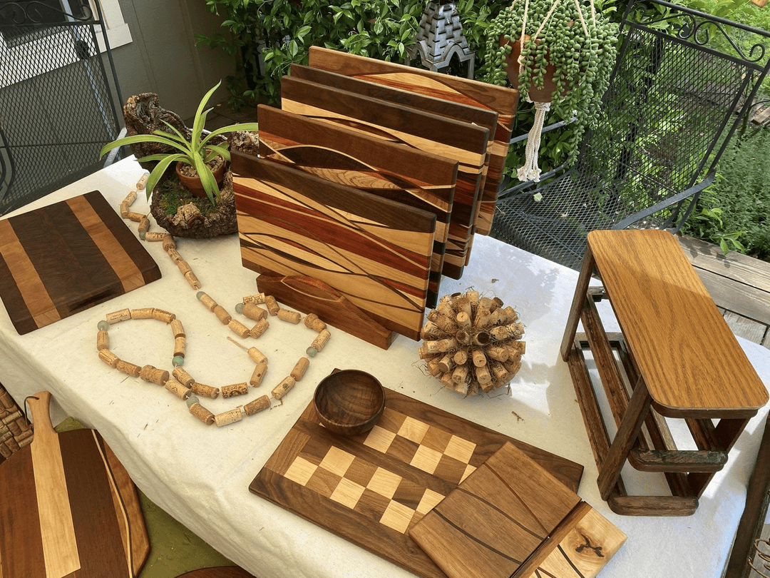 A collection of hand crafted boards and pieces